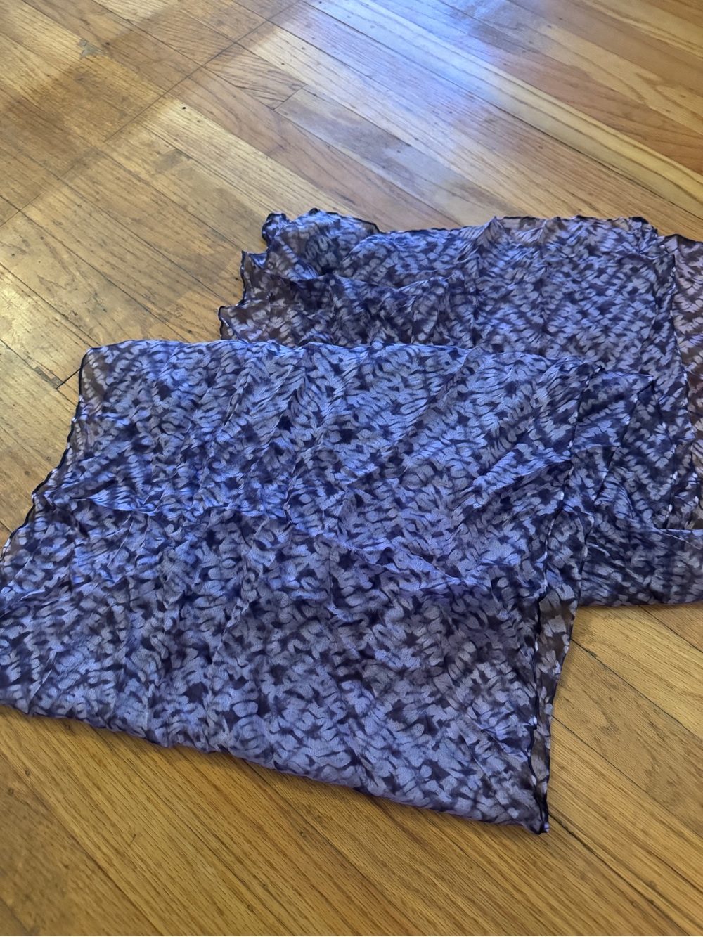 Lightweight Sheer Silk Scarf in Lavender-Blue Print Eileen Fisher